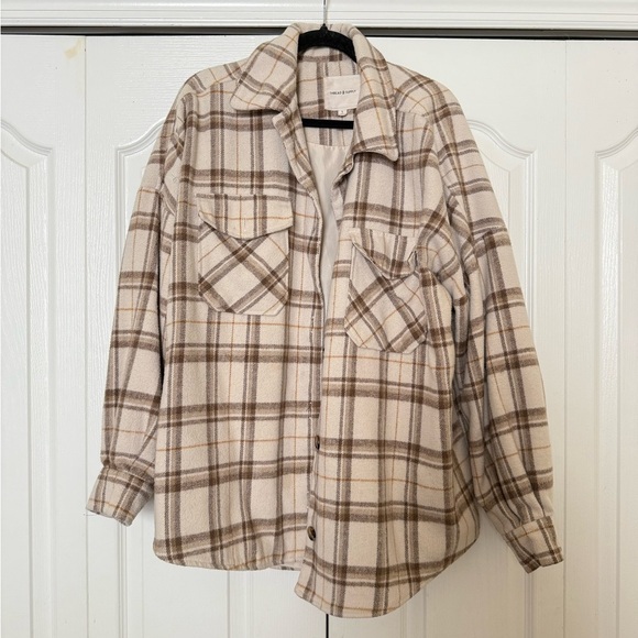 Thread & Supply Jackets & Blazers - Thread & Supply Cream and Brown Plaid Shacket
